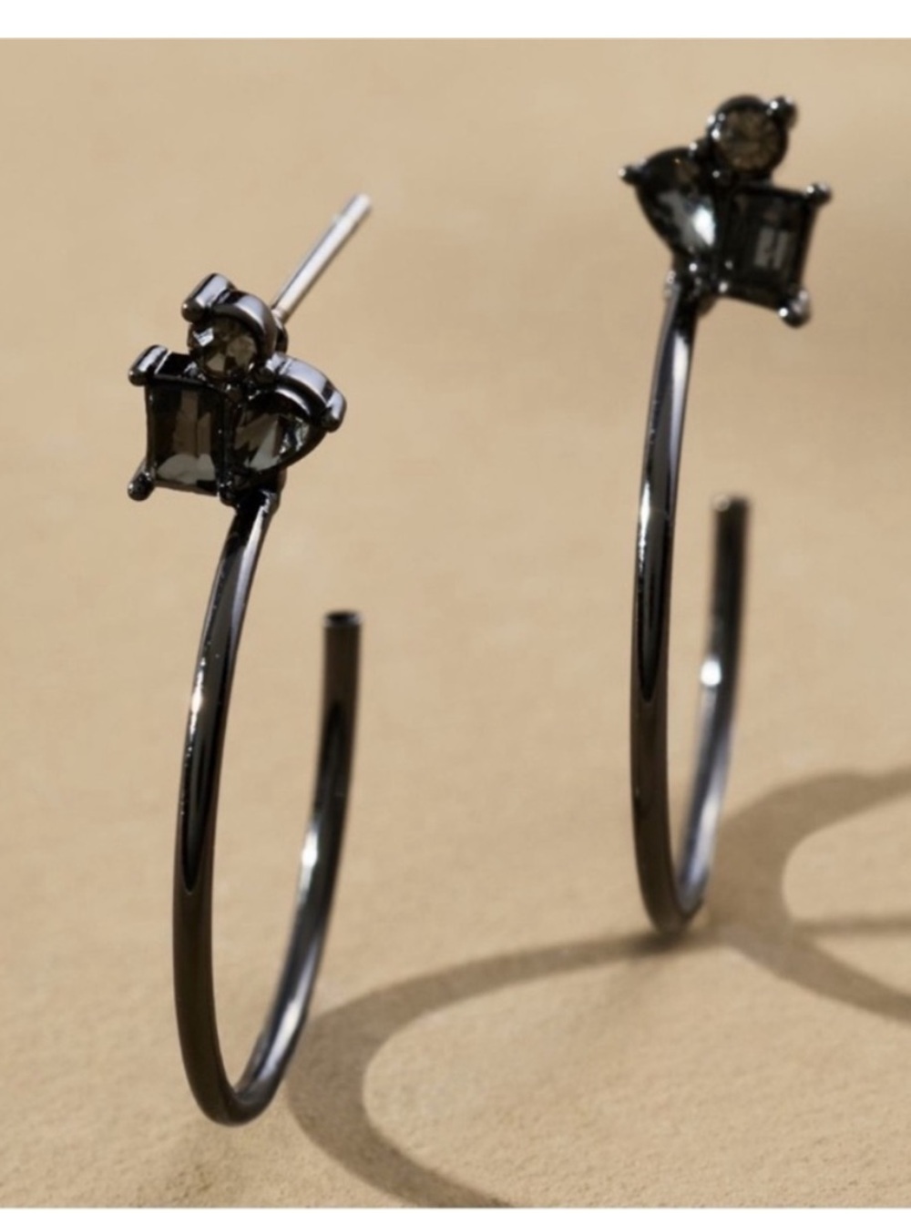 New! Anthropologie Gunmetal Thin Crystal Hoop Earrings NWT